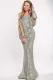 Silver Off Shoulder Tasseled Sleeve Sequin Party Maxi Dress
