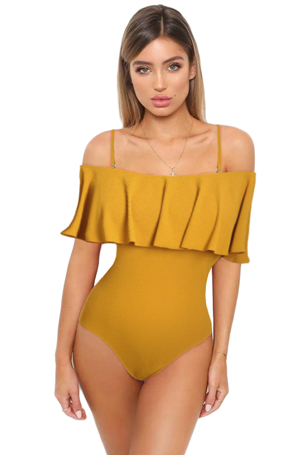 Us 7 48 Drop Shipping Romantic Ruffle Overlay Sling One Piece Swimsuit