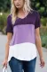 Purple Color Block V Neck T-shirt