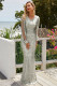 Silver Sequin Fringe Sleeve Party Maxi Evening Dress
