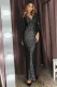 Black Long Sleeve V Neck Twist Ruched Sequin Party Maxi Dress