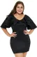 Black Cascading Shoulder Lace Insert Plus Size Dress