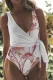White Self Tie Straps Floral Deep V Wrap One Piece Swimsuit