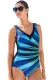 Sky Blue Plus Size Striped Print V Neck Maillot Swimsuit