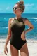 Black Frilled Neck Cut-out Ribbed One-piece Swimwear