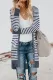 Gray Striped Button Down Open Front Cardigan