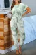 Green Pocketed Tie-dye Knit Jumpsuit