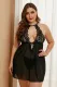 Black Plus Size Stretch Mesh and Lace High Neck Babydoll