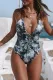 Green Tie Dye Lace Up Front Plunging V One Piece Swimsuit