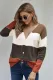 Brown V Neck Buttoned ClosureColorblock Sweater Cardigan