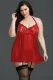 Red Plus Size Black Mesh & Venice Embroidery Lace Babydoll