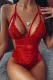 Red Strappy Lace Mesh Transparent Bodysuit