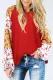 Red Mixed Print Balloon Sleeve Top
