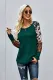 Green Multi Print Color-block Sleeves Waffle Knit Top