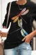 Black Round Neck Long Sleeve Dragonfly Print Sweatshirt