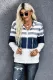 White Striped Color Block Drawstring Zip Front Hoodie