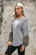 Gray Leopard Striped Print Sleeve Colorblock Top