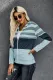 Green Striped Color Block Drawstring Zip Front Hoodie