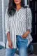 Gray Stripe Linen Dropped Sleeve Button Down Blouse with Pocket
