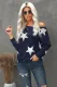 Fashion Five-pointed Star Print Round Neck Blue Sweatshirt