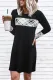 Black Plaid Splicing O-Neck Mini Dress