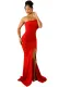 Red Off The Shoulder One Sleeve Slit Maxi Party Prom Dress