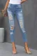 Light Blue Cut Out Distressed Ripped Pockets Denim High Waisted Long Jeans