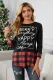 Christmas Letter Print Red Plaid Cuffs and Hem Long Sleeve Top