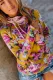 Yellow Cowl Neck Floral Print Hoodie with Striped Detail