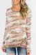 Pink Camo Print Button Waffle Knit Long Sleeve Top