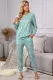 Green Star Print Pocket Drawstring Pajama Set