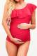 Red Ruffle Front One Shoulder Maternity Swimsuit