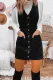 Black Corduroy Overall Sleeveless Mini Dress with Pockets