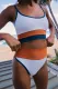 White Spaghetti Straps Colorblock Ribbed High Waist Bikini