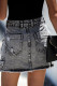 Black High Waist Distressed Denim Mini Skirt with Pocket