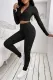 Black Two-piece Crop Top and High Waist Leggings Yoga Wear Tracksuit Set