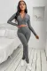 Gray Two-piece Crop Top and High Waist Leggings Yoga Wear Tracksuit Set