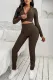 Brown Two-piece Crop Top and High Waist Leggings Yoga Wear Tracksuit Set