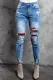 Plaid Patchwork Skinny Fit High Waist Distressed Jeans