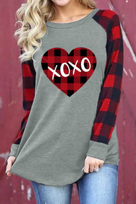 XOXO Plaid Sleeve Colorblock Sweatshirt