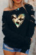 Black Graphic Heart-shaped Print Cut-out Long Sleeve Sweatshirt