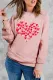 Pink Heart-shaped Print Crew Neck Long Sleeve Pullover Sweatshirt