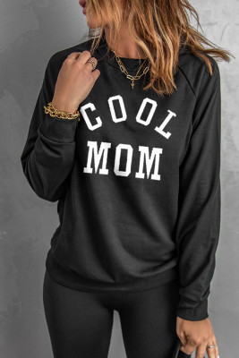 Black COOL MOM Print Crewneck Pullover Sweatshirt