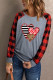 Gray Valentine Pattern Heart Print Plaid Long Sleeve Sweatshirt
