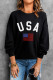 Black USA Flag Print Drop Sleeve Oversized Sweatshirt
