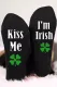 Black Kiss Me I'm Irish Clover Print Socks