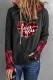 Red Love You Plaid Heart Print Color Block Zip Pullover Hoodie