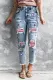 Sky Blue American Flag Ripped Frayed Crop Jeans
