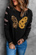 Black Sunflower Leopard Butterfly Print Long Sleeve Sweatshirt