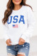 White USA Flag Print Drop Sleeve Pullover Sweatshirt
